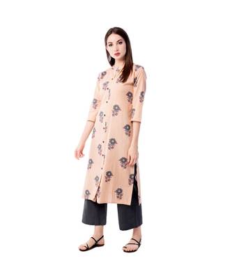 Women's Light Peach  Cotton Flex Floral Print Straight Kurta & Palazzo Set 1