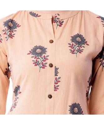 Women's Light Peach  Cotton Flex Floral Print Straight Kurta & Palazzo Set 2