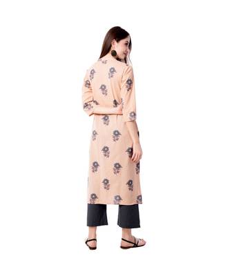 Women's Light Peach  Cotton Flex Floral Print Straight Kurta & Palazzo Set 3
