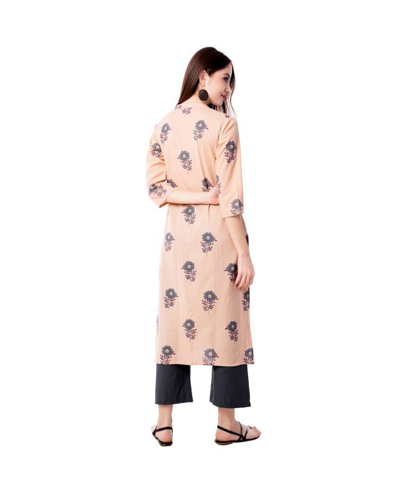 Women's Light Peach  Cotton Flex Floral Print Straight Kurta & Palazzo Set