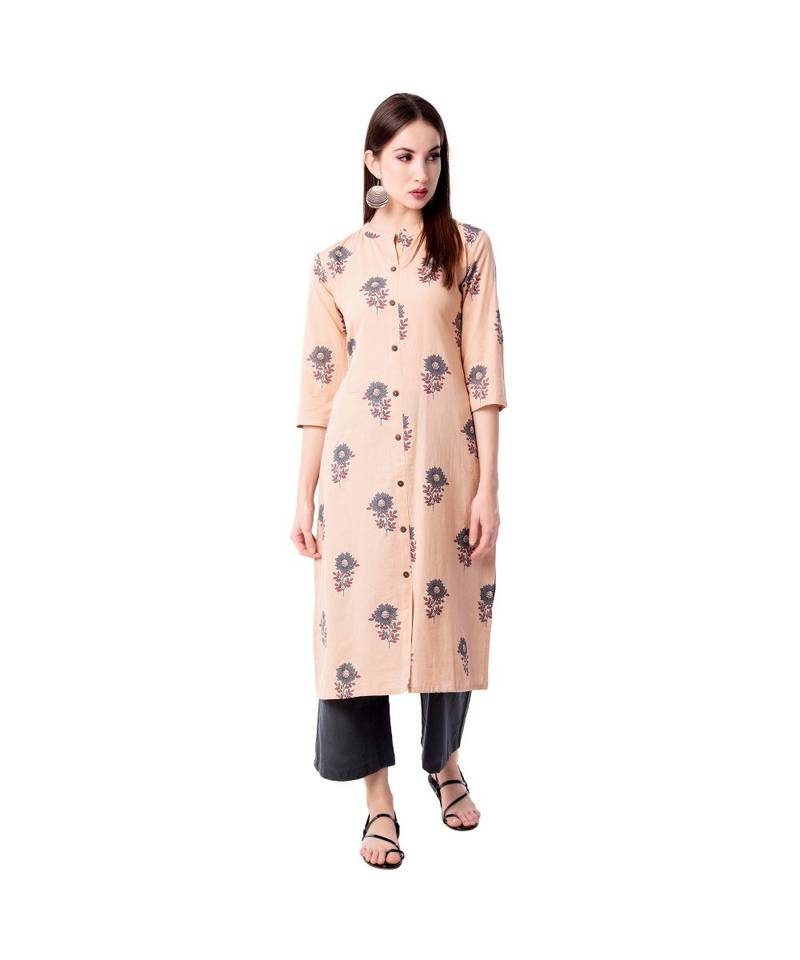 Women's Light Peach  Cotton Flex Floral Print Straight Kurta & Palazzo Set