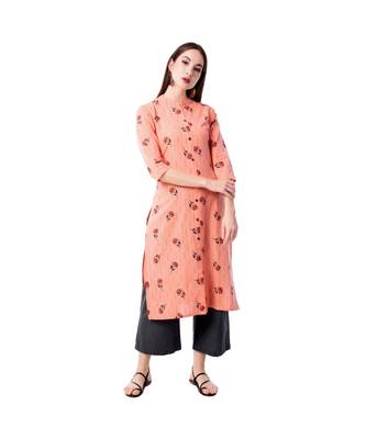 Women's Peach  Cotton Flex Floral Print Straight Kurta & Palazzo Set 1