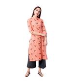Women's Peach  Cotton Flex Floral Print Straight Kurta & Palazzo Set