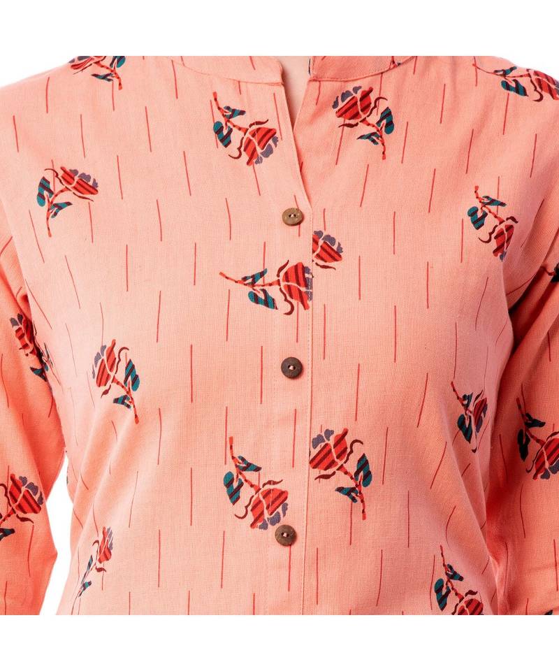 Women's Peach  Cotton Flex Floral Print Straight Kurta & Palazzo Set