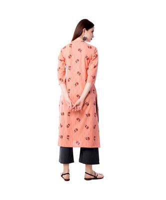Women's Peach  Cotton Flex Floral Print Straight Kurta & Palazzo Set 3