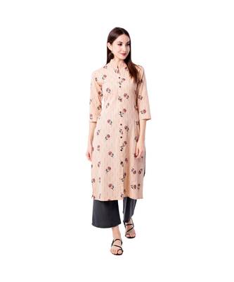 Women's Light Peach  Cotton Flex Floral Print Straight Kurta & Palazzo Set 1