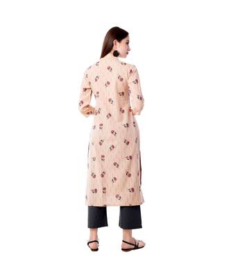 Women's Light Peach  Cotton Flex Floral Print Straight Kurta & Palazzo Set 3