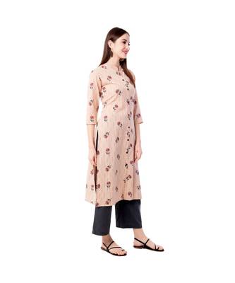 Women's Light Peach  Cotton Flex Floral Print Straight Kurta & Palazzo Set 4
