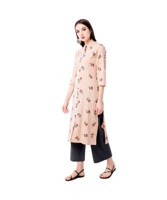 Women's Light Peach  Cotton Flex Floral Print Straight Kurta & Palazzo Set 5