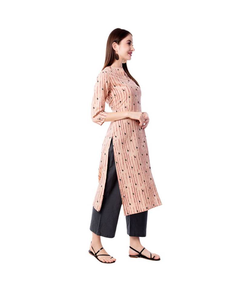 Women's Light peach  Cotton Flex Floral Print Straight Kurta & Palazzo Set