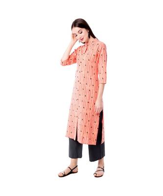 Women's Peach  Cotton Flex Floral Print Straight Kurta & Palazzo Set 4