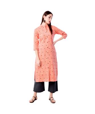 Women's Peach  Cotton Flex Floral Print Straight Kurta & Palazzo Set 5