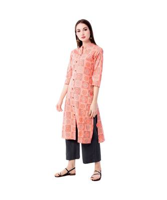 Women's Peach  Cotton Flex Bandhej Print Straight Kurta & Palazzo Set 1