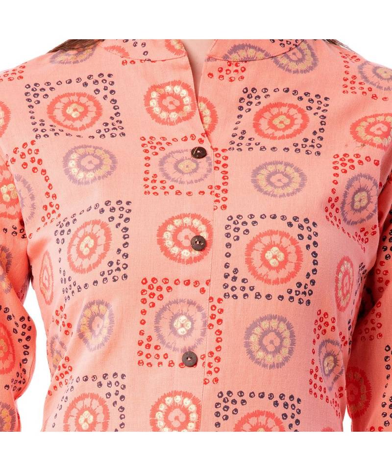 Women's Peach  Cotton Flex Bandhej Print Straight Kurta & Palazzo Set