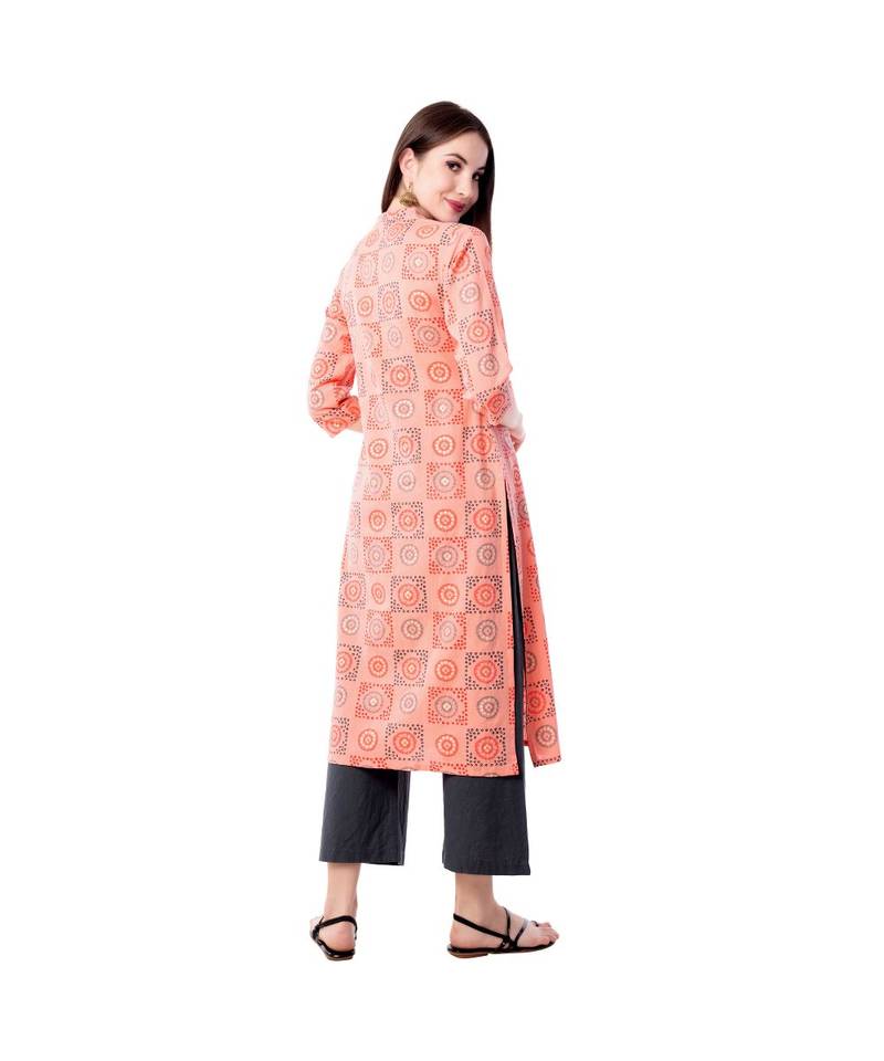 Women's Peach  Cotton Flex Bandhej Print Straight Kurta & Palazzo Set
