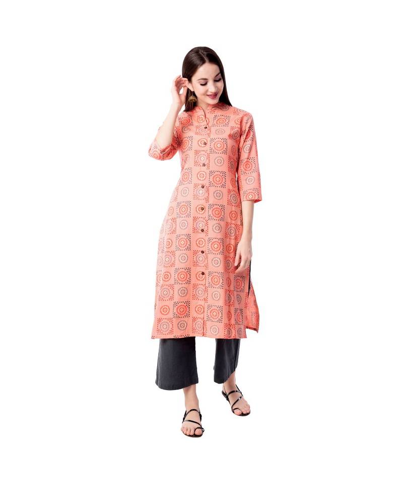 Women's Peach  Cotton Flex Bandhej Print Straight Kurta & Palazzo Set