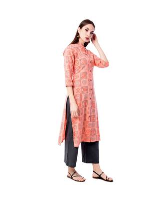 Women's Peach  Cotton Flex Bandhej Print Straight Kurta & Palazzo Set 5