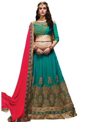 Blue Coloured Dupion Silk Embroidered Lehenga Choli With Dupatta 1