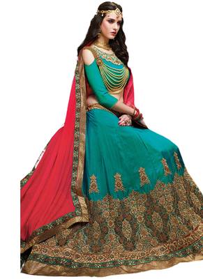 Blue Coloured Dupion Silk Embroidered Lehenga Choli With Dupatta 2