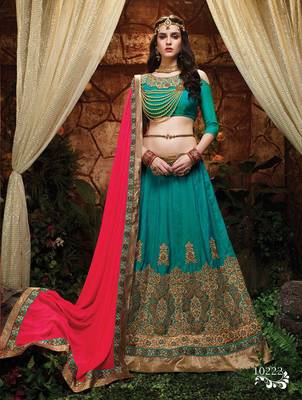 Blue Coloured Dupion Silk Embroidered Lehenga Choli With Dupatta 4
