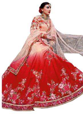 Multi Coloured Dupion Silk Embroidered Lehenga Choli With Dupatta 1