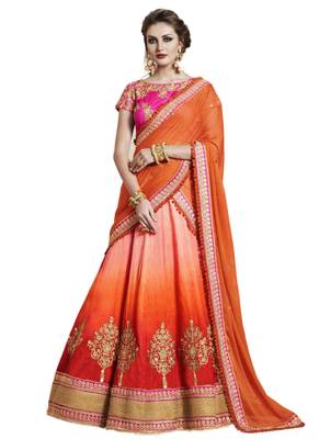 Orange Coloured Dupion Silk Embroidered Lehenga Choli With Dupatta 1
