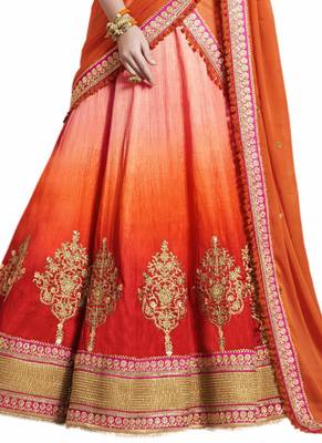 Orange Coloured Dupion Silk Embroidered Lehenga Choli With Dupatta 3