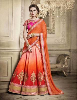Orange Coloured Dupion Silk Embroidered Lehenga Choli With Dupatta 4