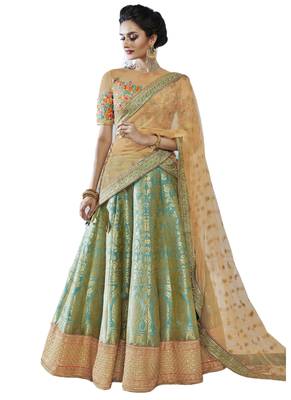 Green Coloured Dupion Silk Embroidered Lehenga Choli With Dupatta 1