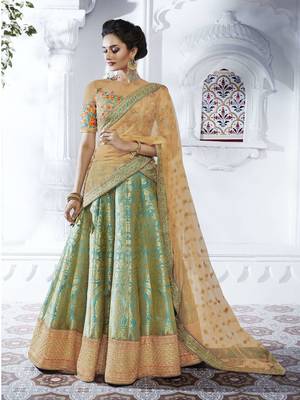 Green Coloured Dupion Silk Embroidered Lehenga Choli With Dupatta 4