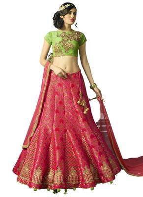 Magenta Coloured Dupion Silk Embroidered Lehenga Choli With Dupatta 1