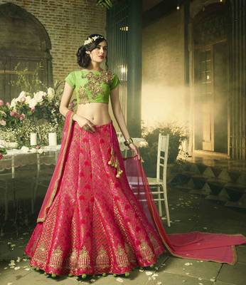Magenta Coloured Dupion Silk Embroidered Lehenga Choli With Dupatta 4