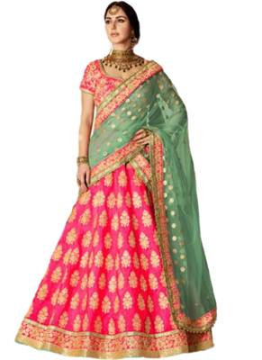 Magenta Coloured Dupion Silk Embroidered Lehenga Choli With Dupatta 1