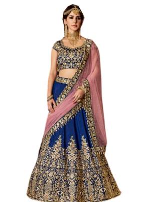 Blue Coloured Dupion Silk Embroidered Lehenga Choli With Dupatta 1