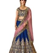 Blue Coloured Dupion Silk Embroidered Lehenga Choli With Dupatta
