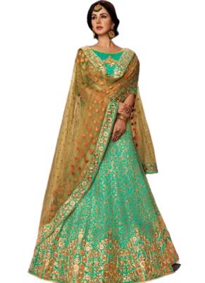 Green Coloured Brocade Embroidered Lehenga Choli With Dupatta 1