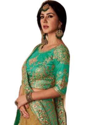 Green Coloured Brocade Embroidered Lehenga Choli With Dupatta 2