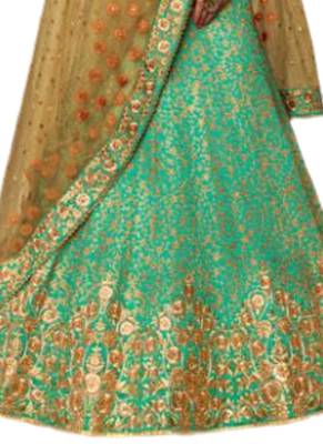 Green Coloured Brocade Embroidered Lehenga Choli With Dupatta 3
