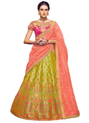 Mehandi Coloured Dupion Silk Embroidered Lehenga Choli With Dupatta 1