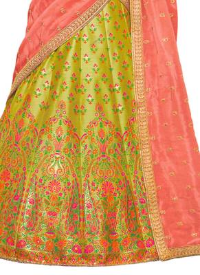 Mehandi Coloured Dupion Silk Embroidered Lehenga Choli With Dupatta 3