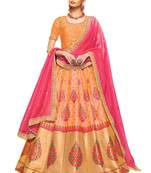 Peach Coloured Dupion Silk Embroidered Lehenga Choli With Dupatta