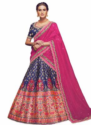Blue Coloured Dupion Silk Embroidered Lehenga Choli With Dupatta 1