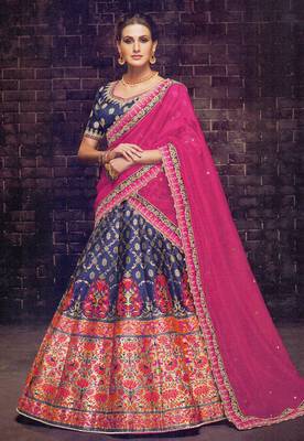 Blue Coloured Dupion Silk Embroidered Lehenga Choli With Dupatta 4