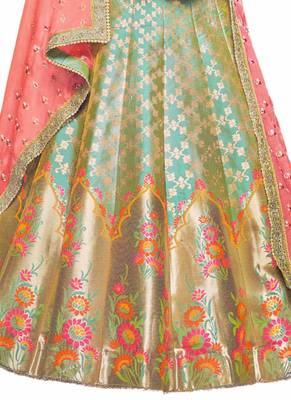 Green Coloured Dupion Silk Embroidered Lehenga Choli With Dupatta 3