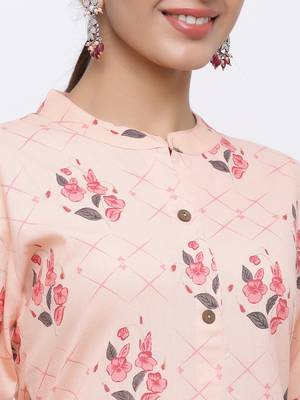 Women's Peach  Cotton Floral Print Straight Kurta & Palazzo Set 2