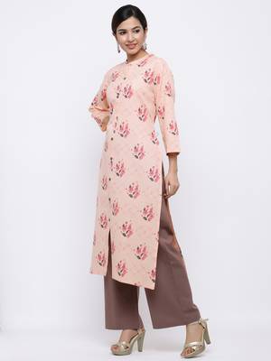 Women's Peach  Cotton Floral Print Straight Kurta & Palazzo Set 4