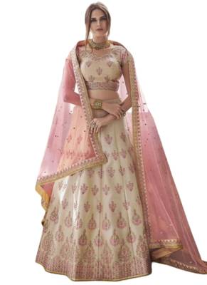 Beige Coloured Dupion Silk Embroidered Lehenga Choli With Dupatta 1