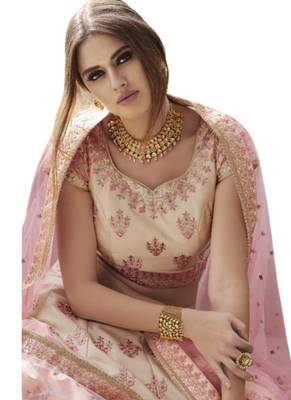 Beige Coloured Dupion Silk Embroidered Lehenga Choli With Dupatta 2