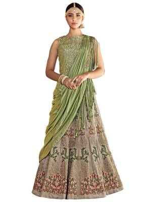 Grey Coloured Dupion Silk Embroidered Lehenga Choli With Dupatta 1