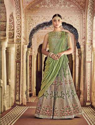 Grey Coloured Dupion Silk Embroidered Lehenga Choli With Dupatta 4